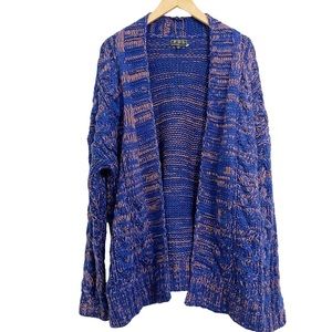 POL Cardigan Open Front Cable Knit Blue And Orange Size Large